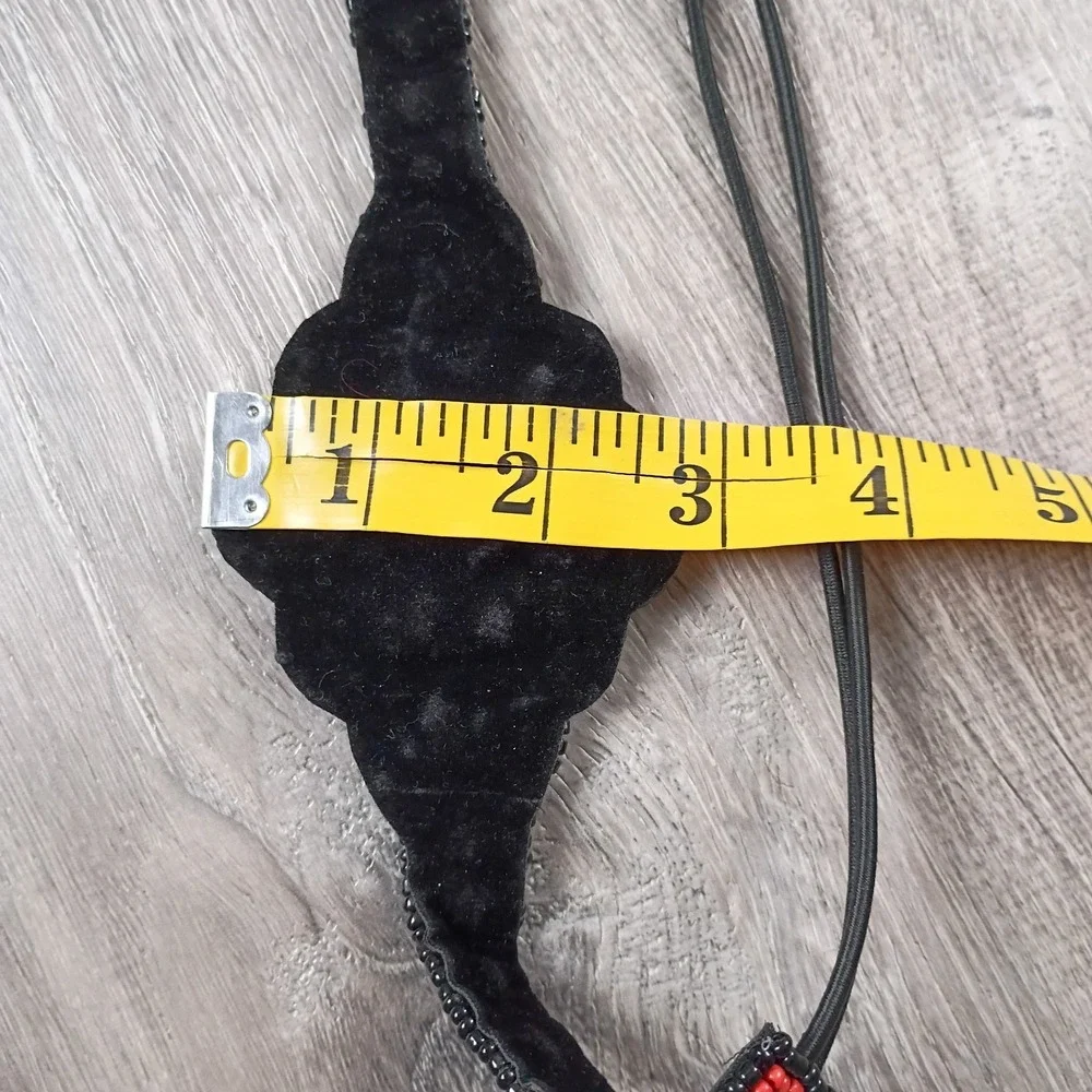 Sead Beaded Headband Elastic Bindy Black Colorful Vtg Statement Boho Southern